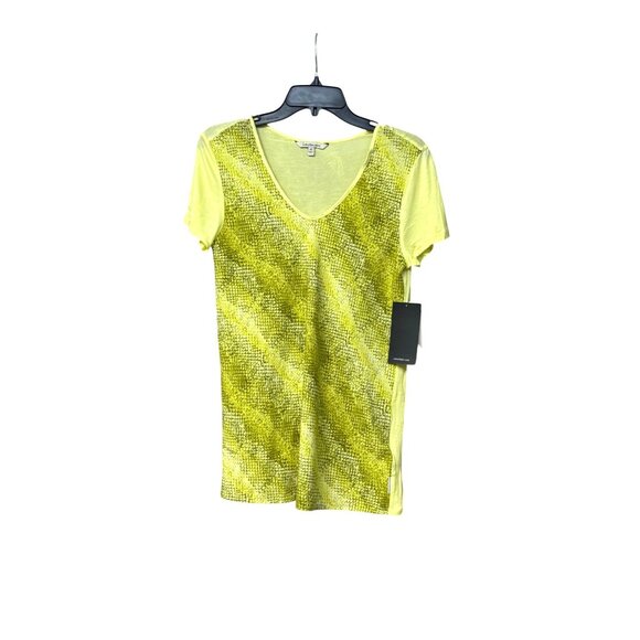 Calvin Klein Jeans Women's Mixed Media Print Block Swing Tee, Citrus Color - Picture 5 of 12